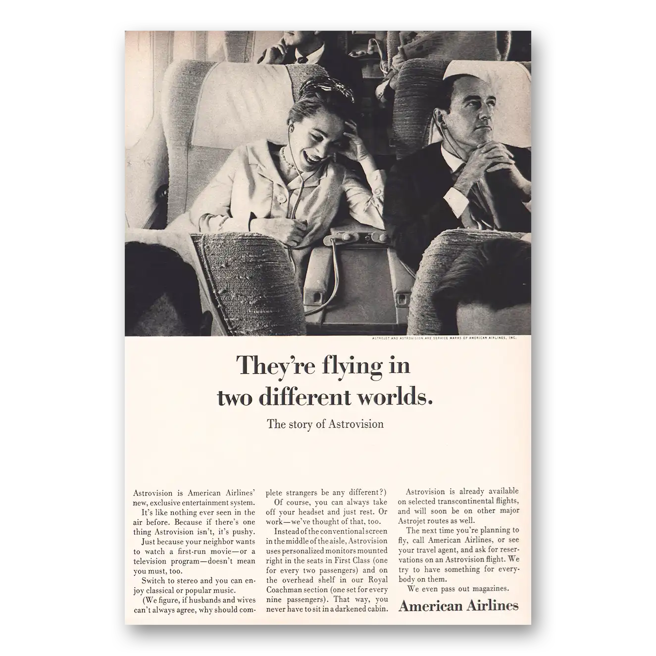 1964 American Airlines Flying In Two Different Worlds Vintage Magazine Print Ad