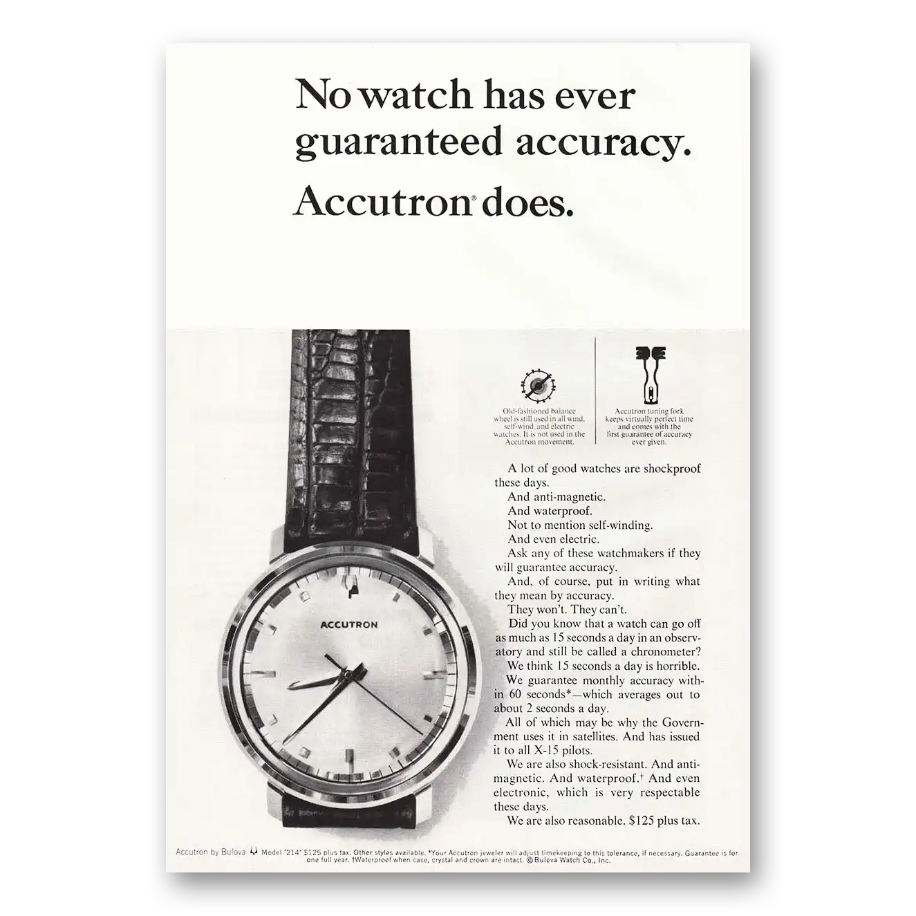 1964 Accutron Watch Guaranteed Accuracy Vintage Magazine Print Ad