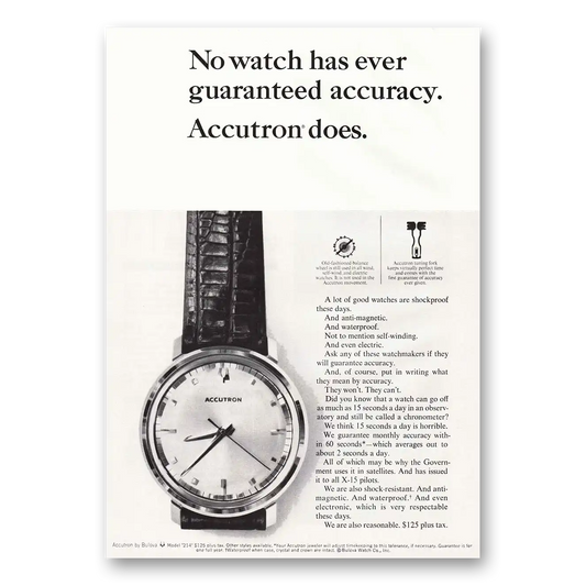 1964 Accutron Watch Guaranteed Accuracy Vintage Magazine Print Ad