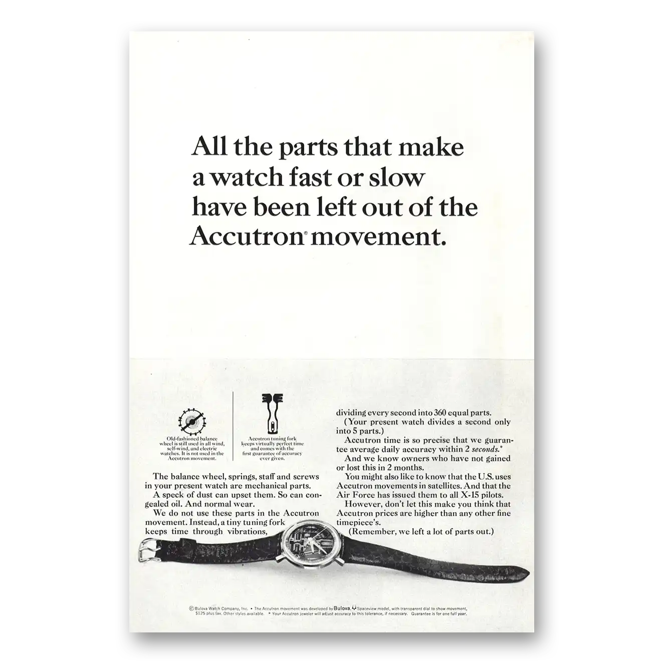 1964 Accutron Watch All Parts That Make Watch Fast or Slow Vintage Magazine Print Ad