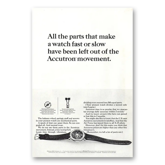 1964 Accutron Watch All Parts That Make Watch Fast or Slow Vintage Magazine Print Ad