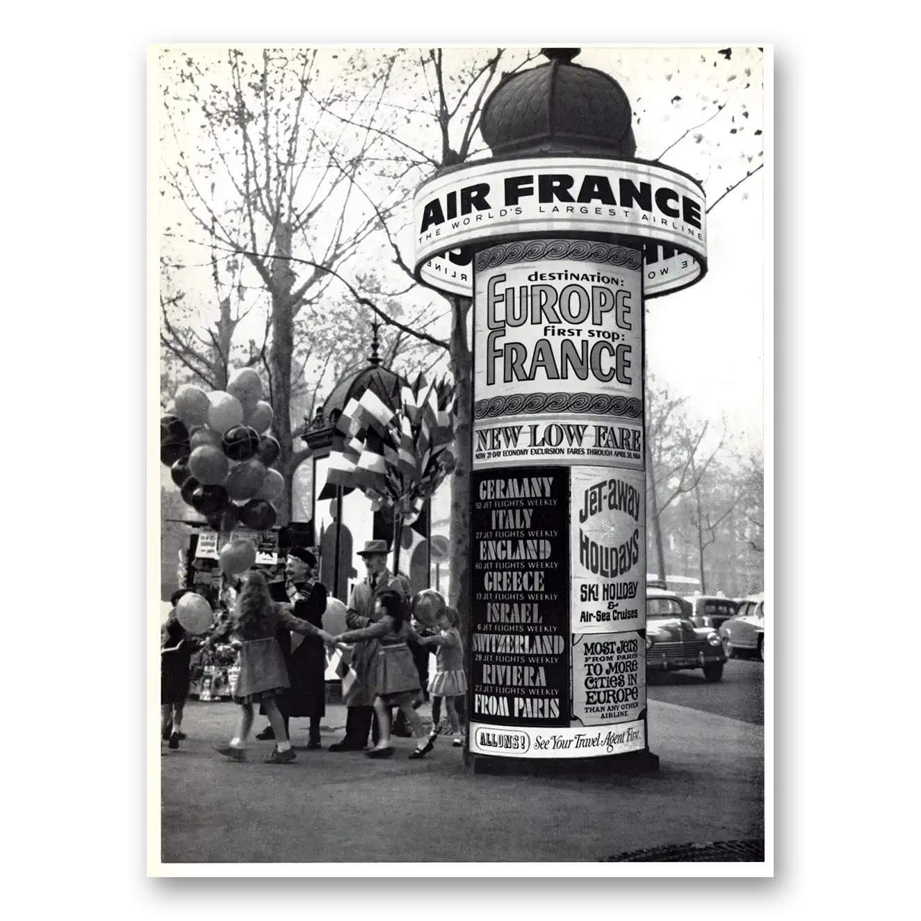 1964 Air France Destination Europe First Stop France Vintage Magazine Print Ad