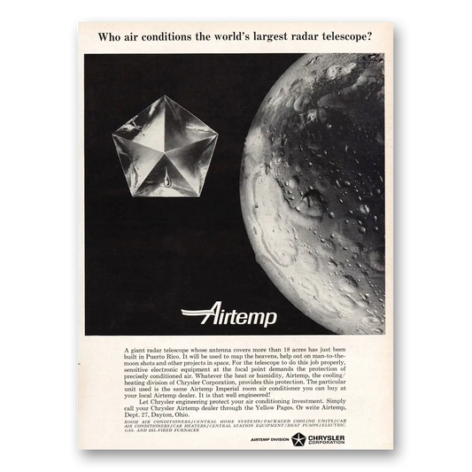 1964 Airtemp Air Conditioning Air Conditions Worlds Largest Radar Telescope Vintage Magazine Print Ad