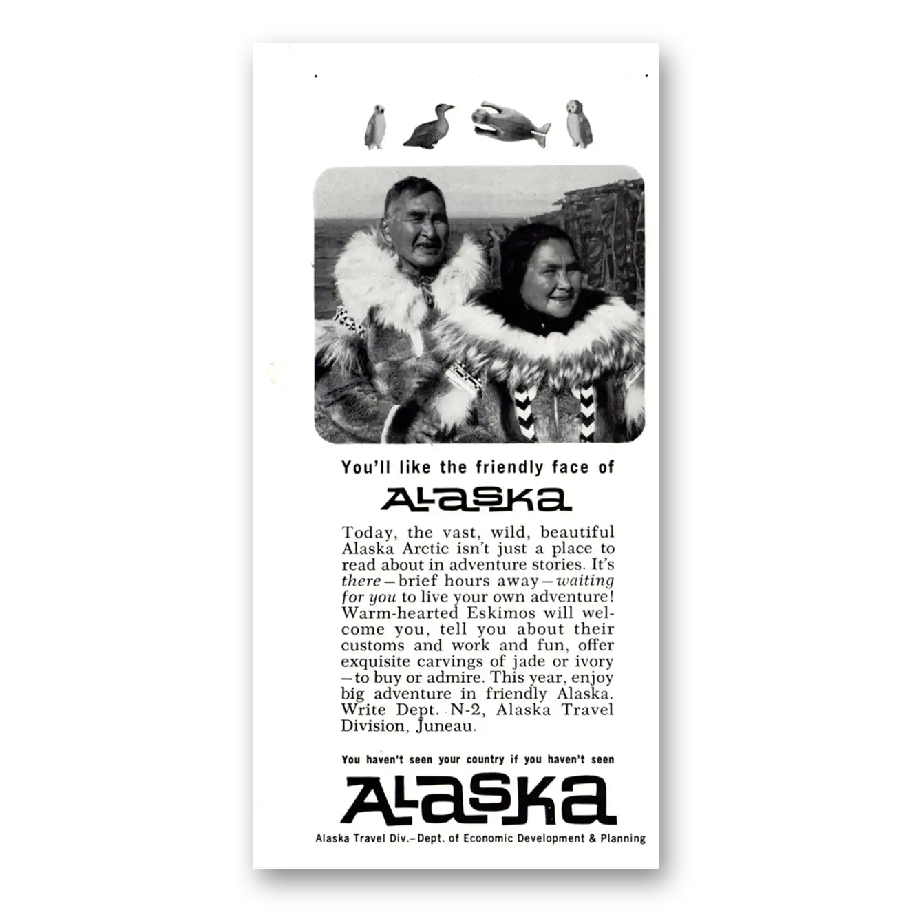 1964 Alaska Friendly Face Eskimos Vintage Magazine Print Ad