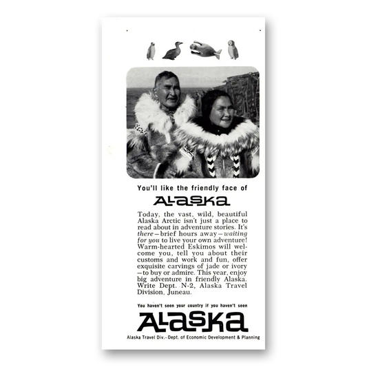 1964 Alaska Friendly Face Eskimos Vintage Magazine Print Ad