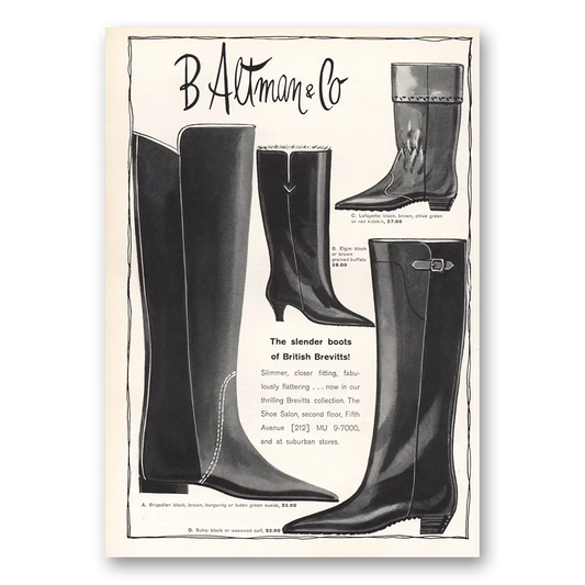 1964 B Altman Slender Boots British Brevitts Vintage Magazine Print Ad