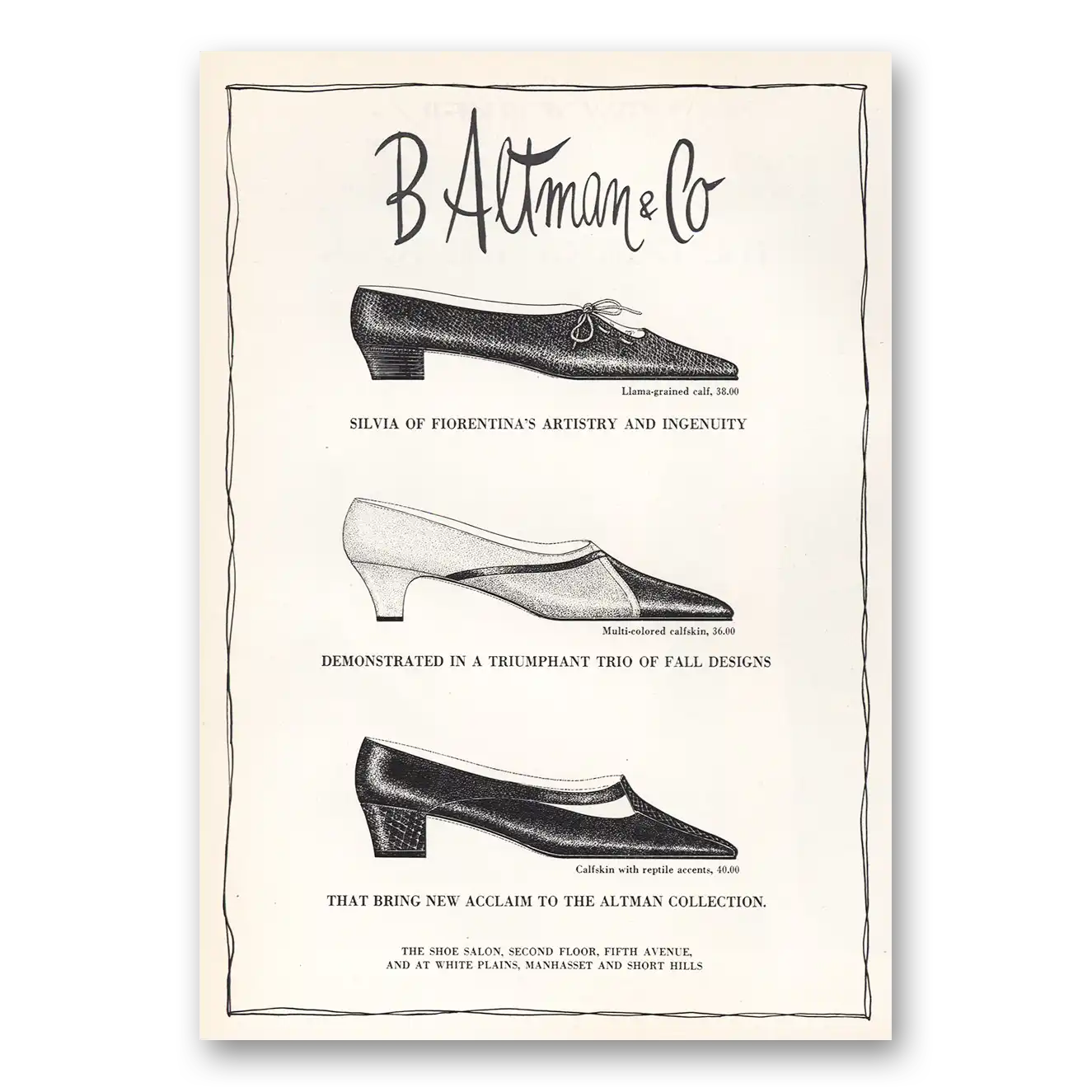 1964 B Altman Silvia of Fiorentina Vintage Magazine Print Ad