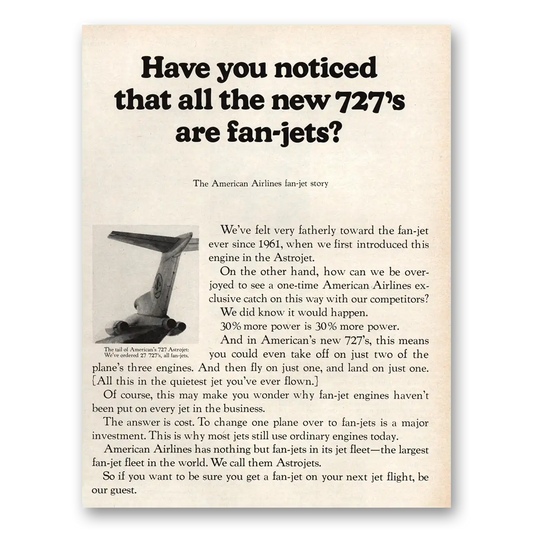 1964 American Airlines All the New 727s Are Fan Jets Vintage Magazine Print Ad