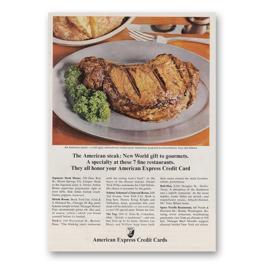 1964 American Express American Steak Vintage Magazine Print Ad