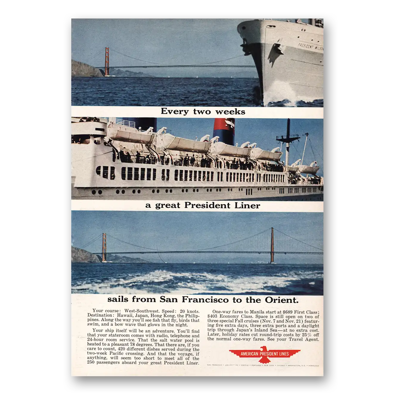 1964 American President Lines Sail From San Francisco Vintage Magazine Print Ad