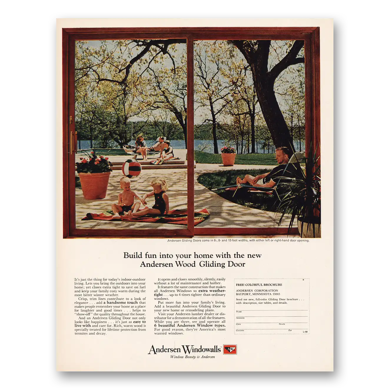 1964 Andersen Windowalls Wood Gliding Door Vintage Magazine Print Ad