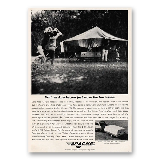 1964 Apache Silver Eagle Camping Trailer You Just Move the Fun Inside Vintage Magazine Print Ad