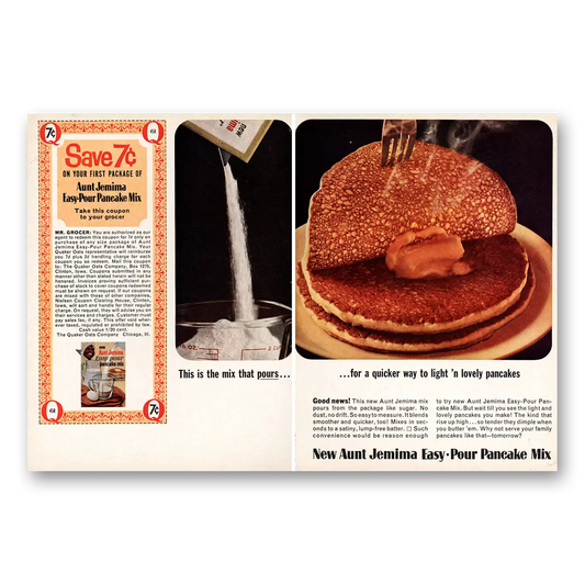 1964 Aunt Jemima Low Pour Pancake Mix Coupon Vintage Magazine Print Ad