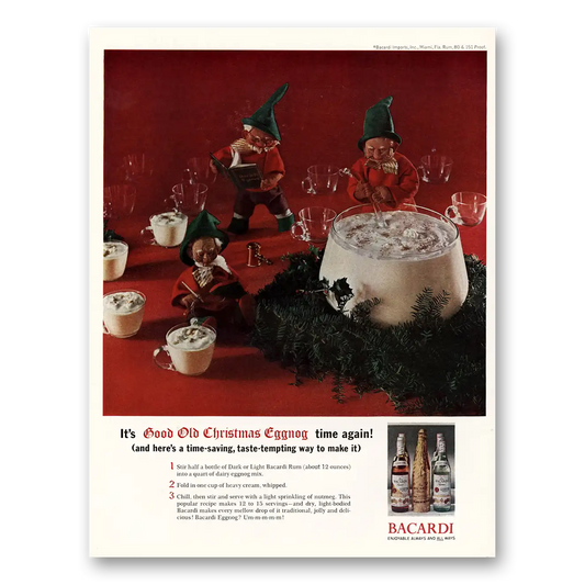 1964 Bacardi Good Old Christmas Eggnog Vintage Magazine Print Ad