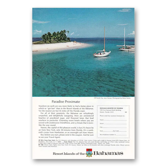 1964 Bahamas Sandy Cay Paradise Proximate Vintage Magazine Print Ad