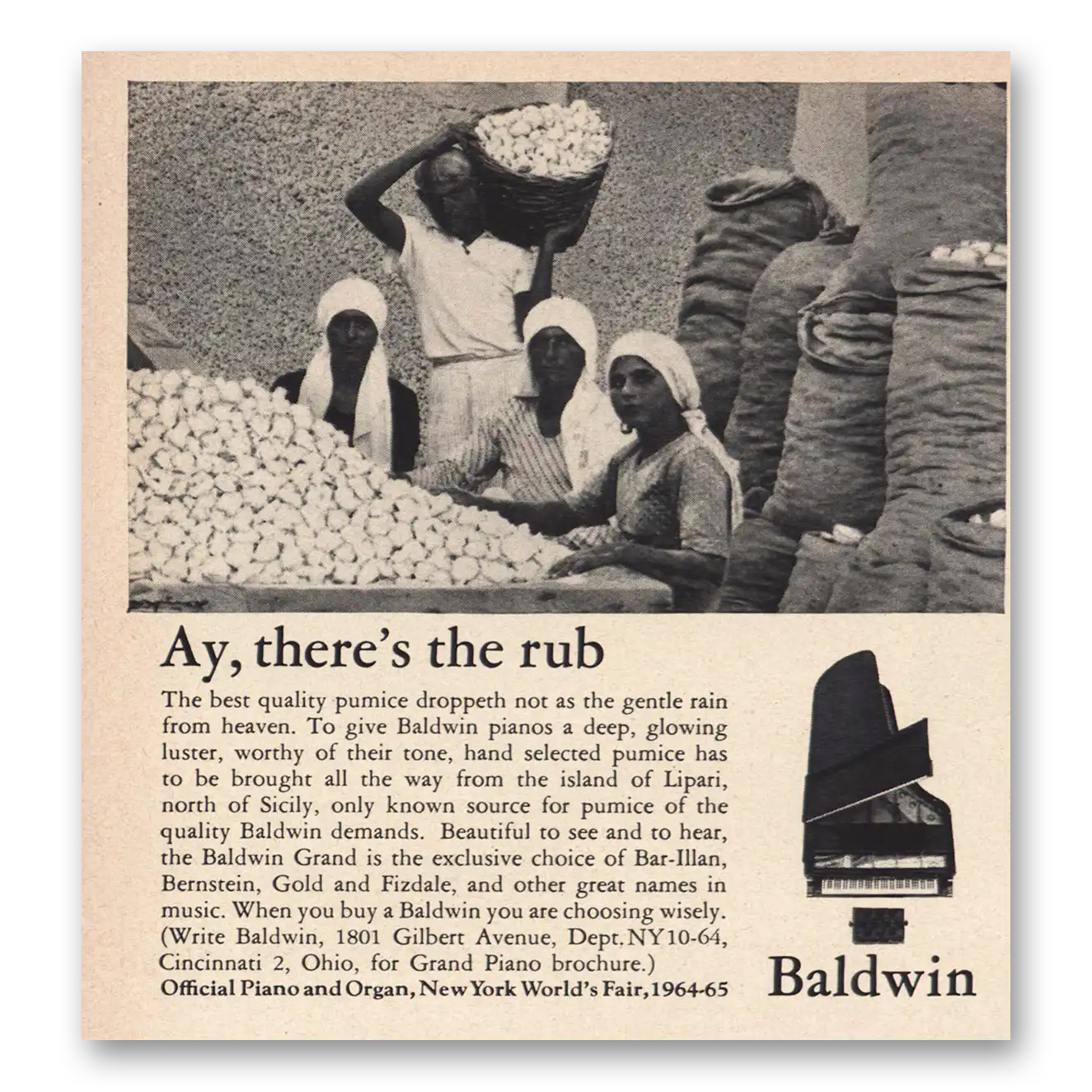 1964 Baldwin Piano Ay Theres the Rub Vintage Magazine Print Ad