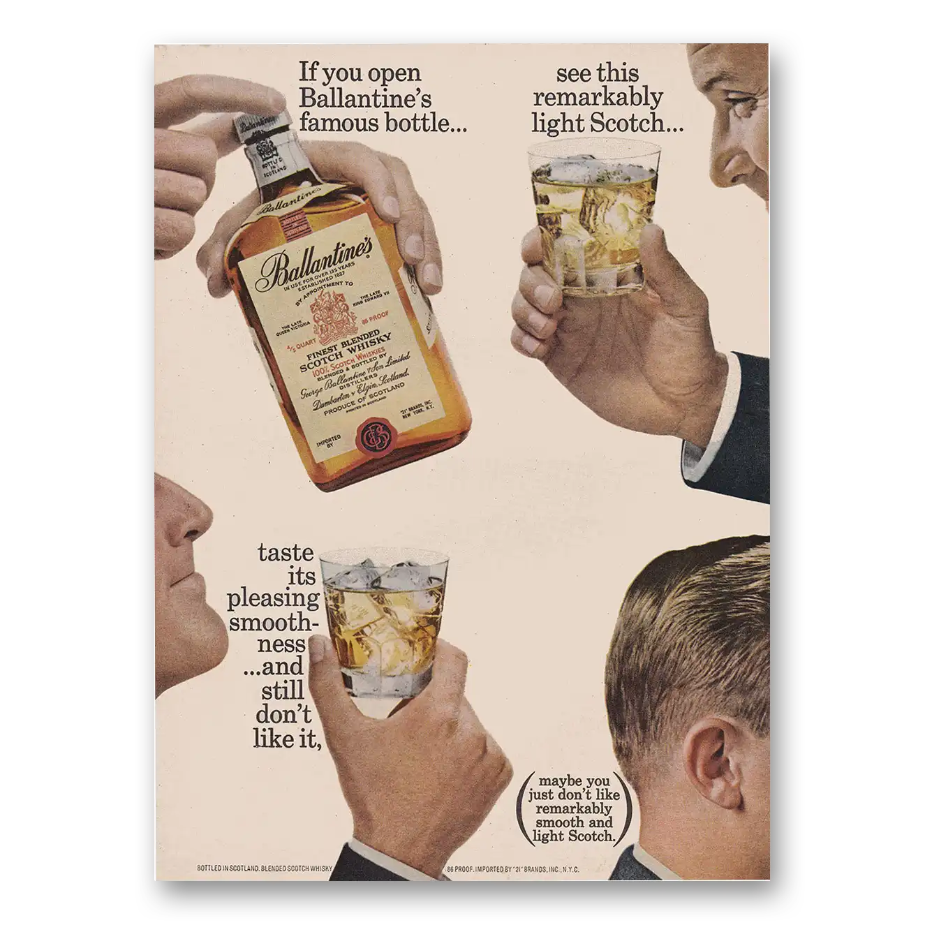 1964 Ballantines Ale You Open Ballantines Famous Bottle Vintage Magazine Print Ad