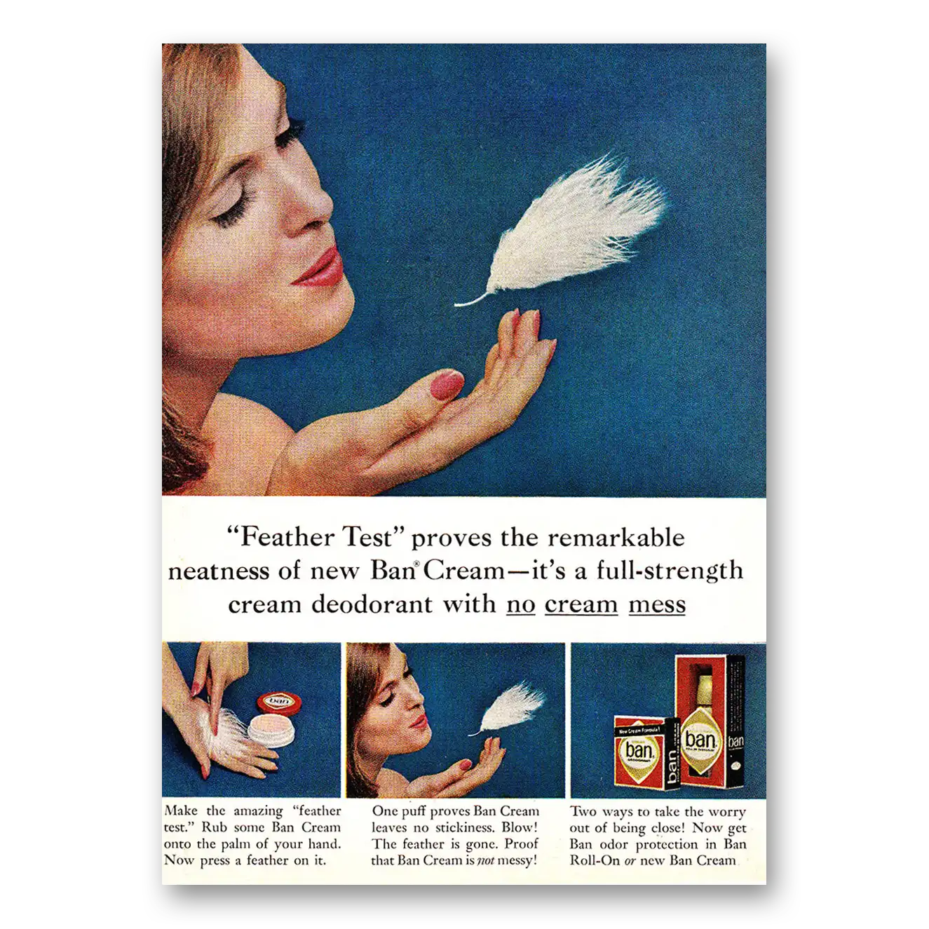 1964 Ban Deoderant Feather Test Vintage Magazine Print Ad