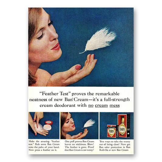 1964 Ban Deoderant Feather Test Vintage Magazine Print Ad