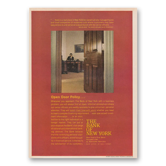 1964 Bank of New York Open Door Policy Vintage Magazine Print Ad