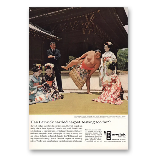 1964 Barwick Mills Carpet Chion In Temple Vintage Magazine Print Ad