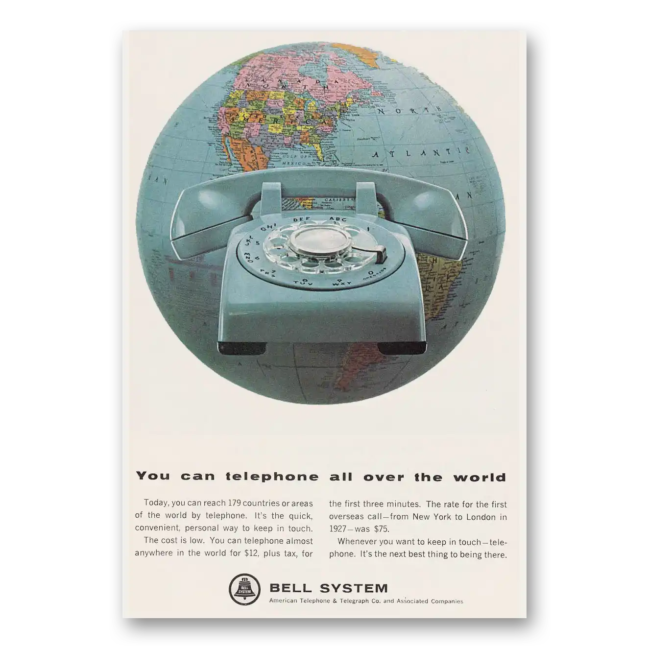 1964 Bell Telephone Globe Telephone All Over the World Vintage Magazine Print Ad