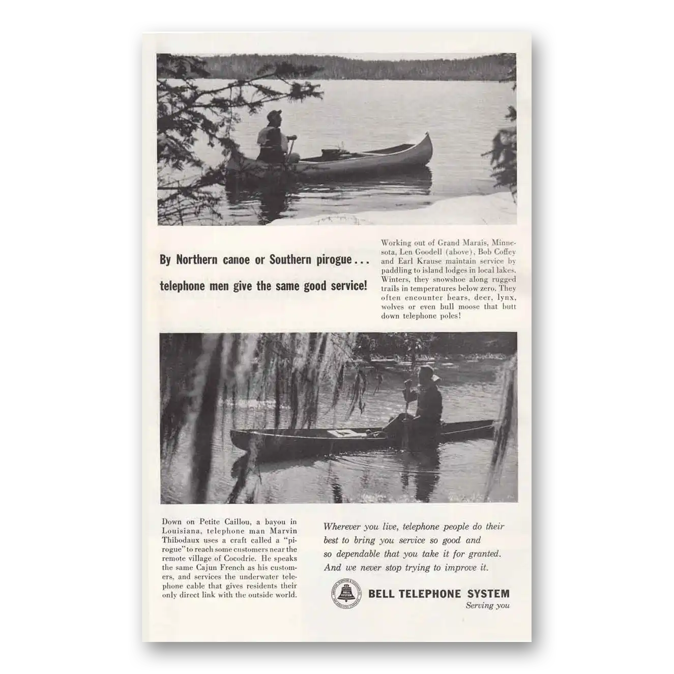 1964 Bell Telephone Northern Canoe or Southern Pirogu Vintage Magazine Print Ad