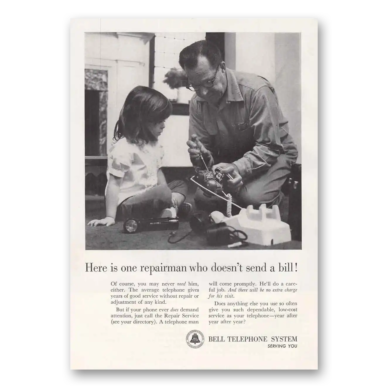 1964 Bell Telephone Here is One Repairman Who Doesn't Vintage Magazine Print Ad