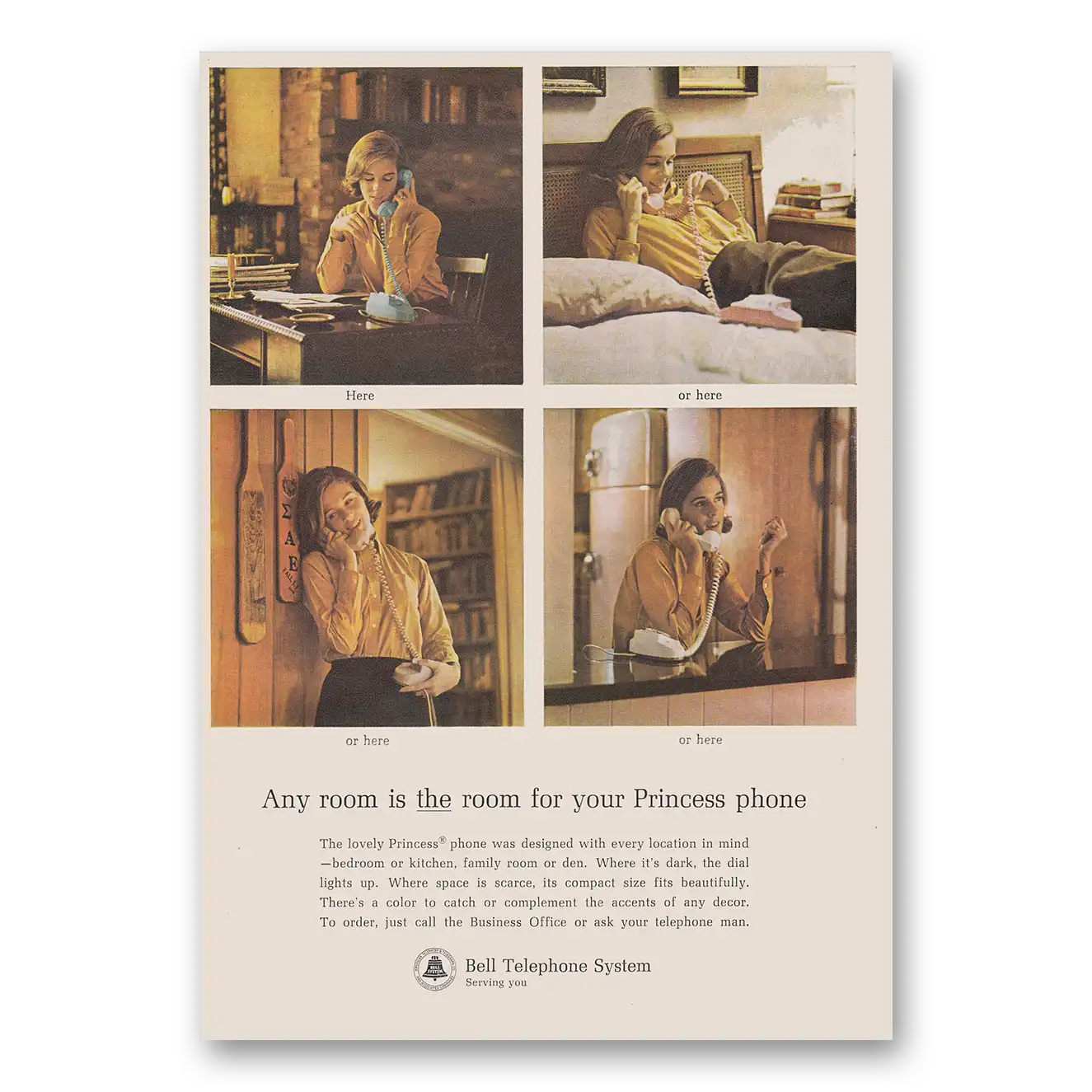 1964 Bell Telephone Any Room Is the Room for Your Princess Phone Vintage Magazine Print Ad