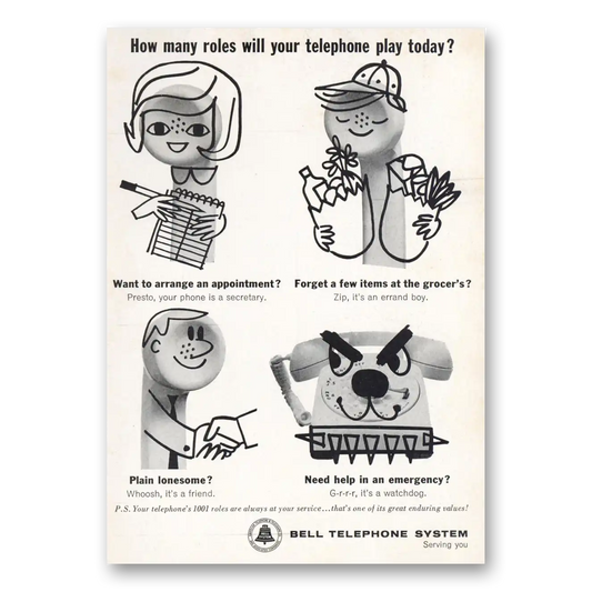 1964 Bell Telephone How Many Roles Will Your Telephone Play Today Vintage Magazine Print Ad