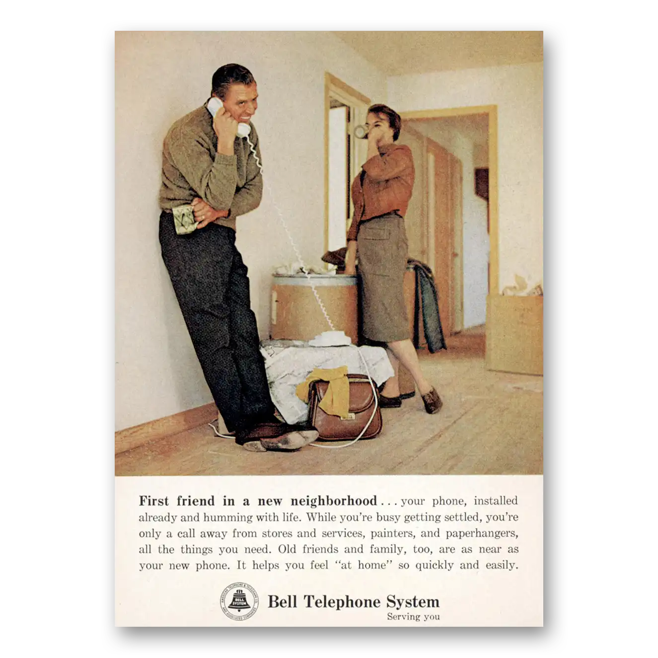 1964 Bell Telephone First Friend In a New Neighborhood Vintage Magazine Print Ad