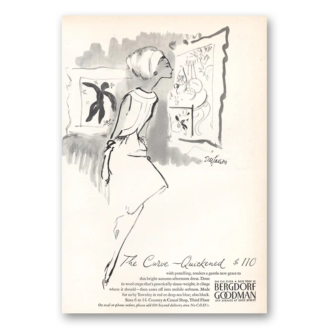 1964 Bergdorf Goodman Curve Quickened Vintage Magazine Print Ad