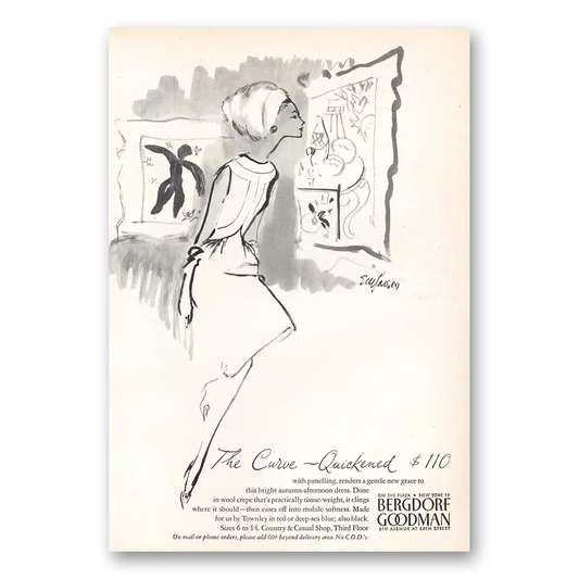 1964 Bergdorf Goodman Curve Quickened Vintage Magazine Print Ad