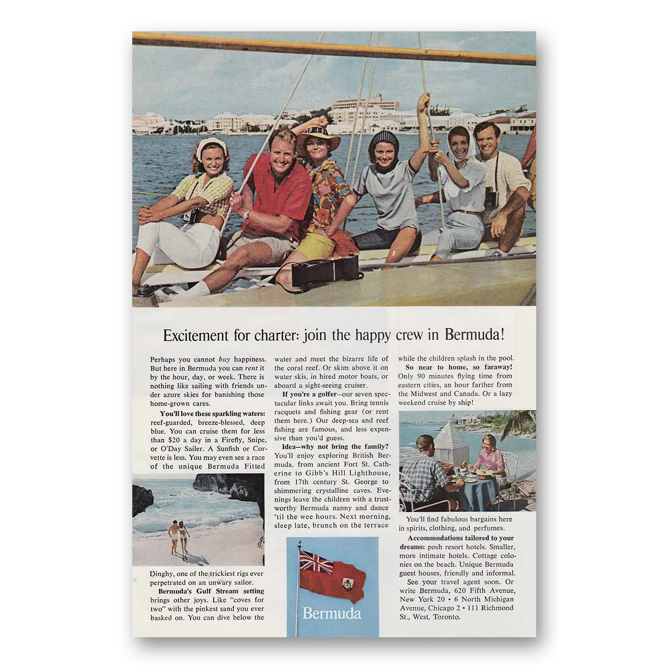 1964 Bermuda Excitement for Charter Join the Happy Crew Vintage Magazine Print Ad