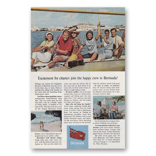 1964 Bermuda Excitement for Charter Join the Happy Crew Vintage Magazine Print Ad