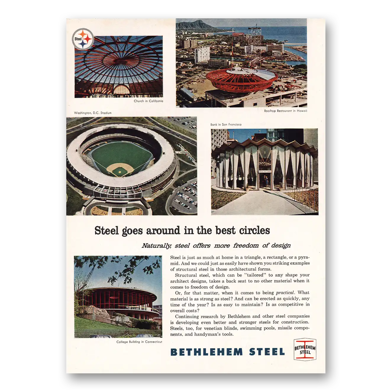 1964 Bethlehem Steel Steel Goes Around In the Best Circles Vintage Magazine Print Ad