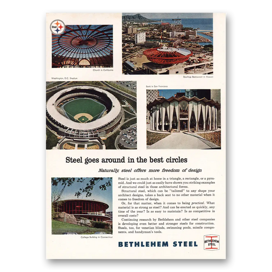 1964 Bethlehem Steel Steel Goes Around In the Best Circles Vintage Magazine Print Ad