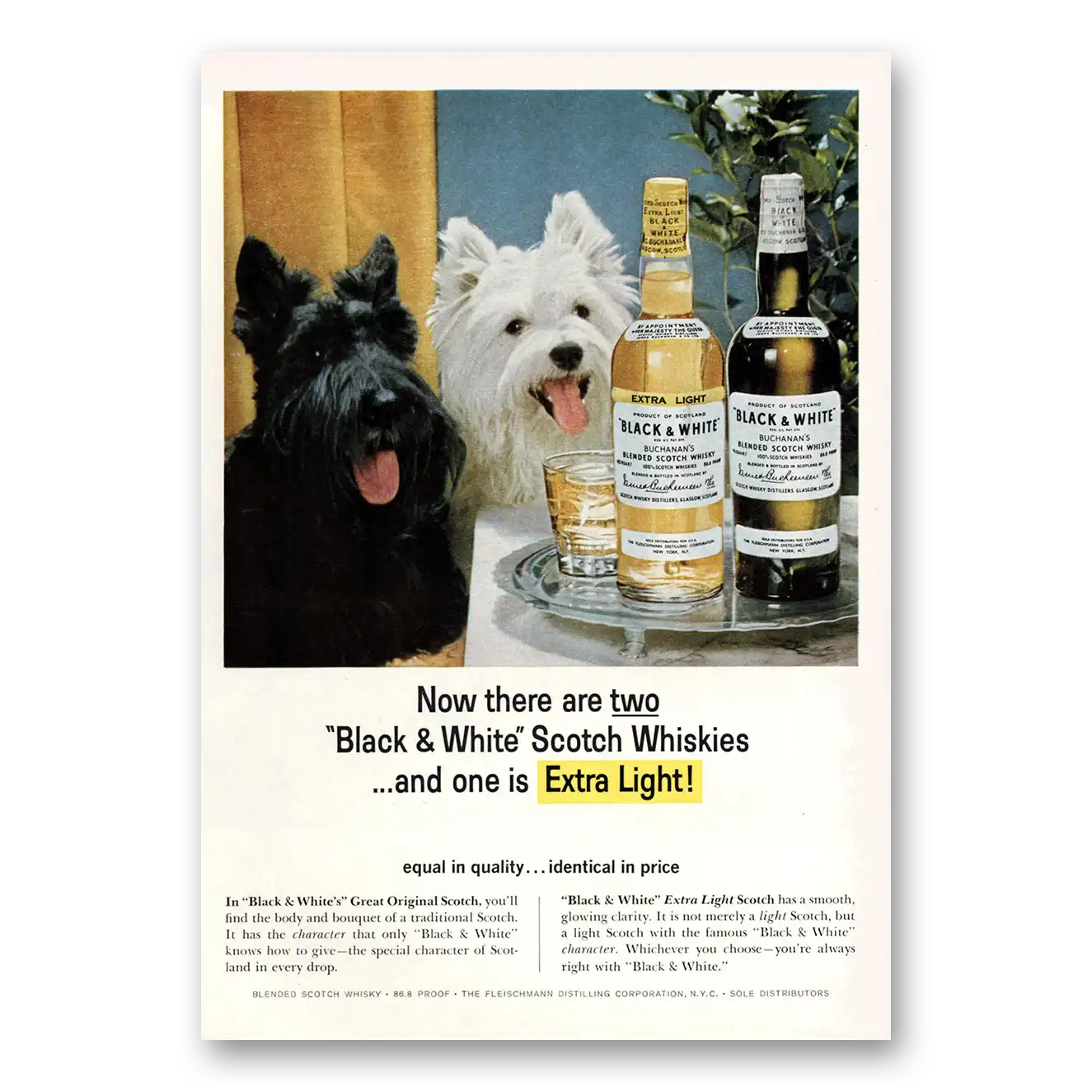 1964 Black and White Scotch Now There Are Two Extra Light Vintage Magazine Print Ad