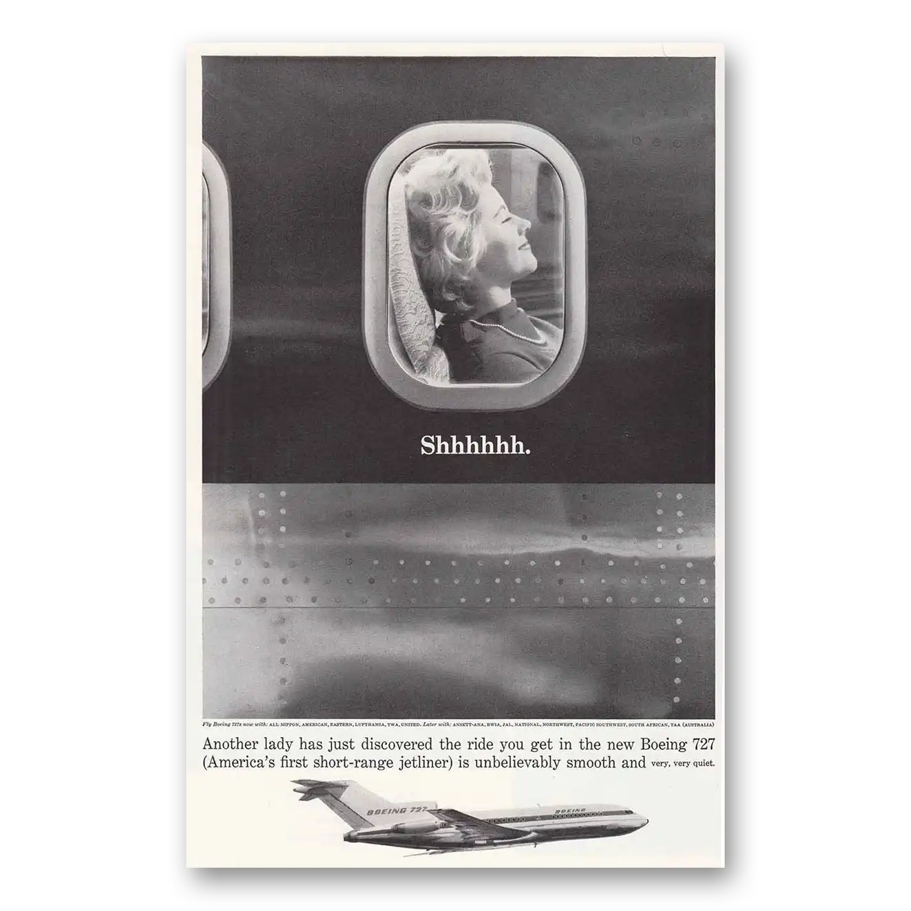 1964 Boeing 727 Shhhh Another Lady Has Just Discover Vintage Magazine Print Ad