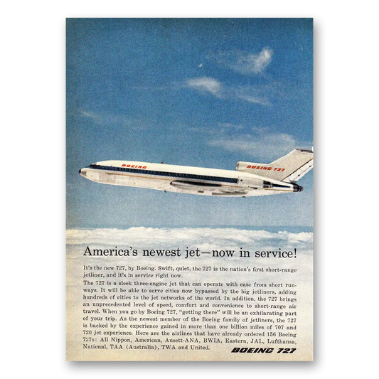 1964 Boeing 727 Americas Newest Jet Now In Service Vintage Magazine Print Ad