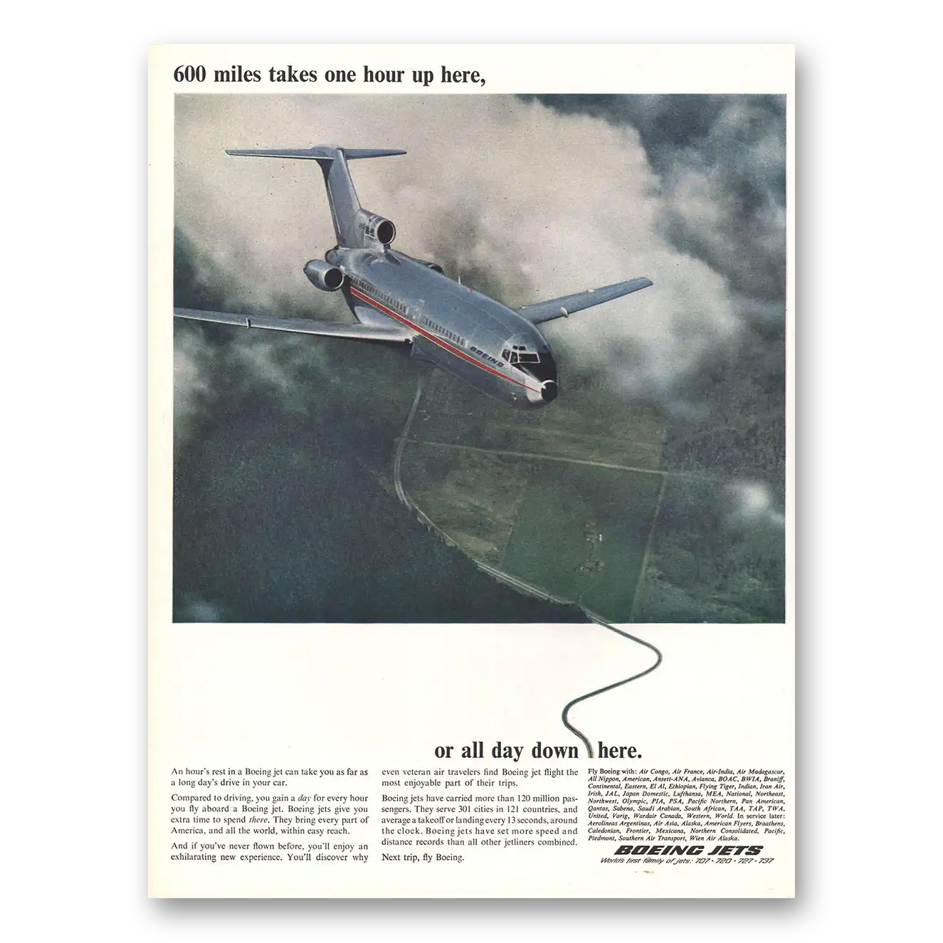 1964 Boeing Jets 600 Miles Takes One Hour Up Here Vintage Magazine Print Ad