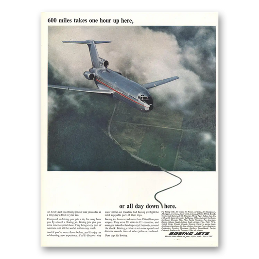 1964 Boeing Jets 600 Miles Takes One Hour Up Here Vintage Magazine Print Ad