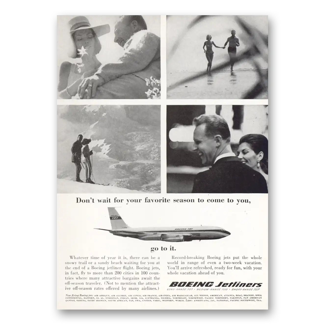 1964 Boeing Jetliners Don't Wait For Your Favorite Season Vintage Magazine Print Ad