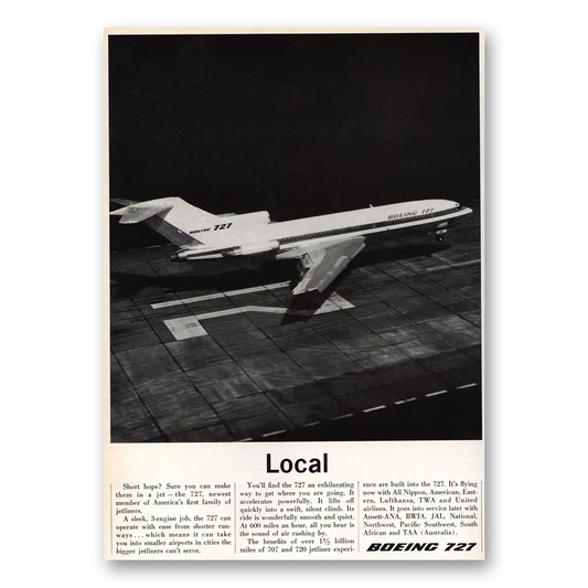 1964 Boeing 727 Local Short Hops Vintage Magazine Print Ad