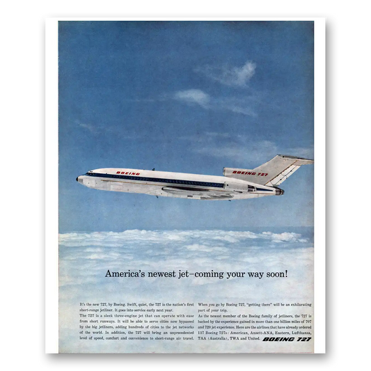 1964 Boeing 727 Newest Jet Coming Your Way Soon Vintage Magazine Print Ad