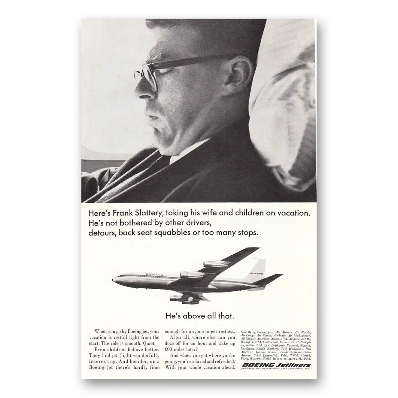 1964 Boeing Jetliners Frank Slattery Taking His Wife and Children Vacation Vintage Magazine Print Ad