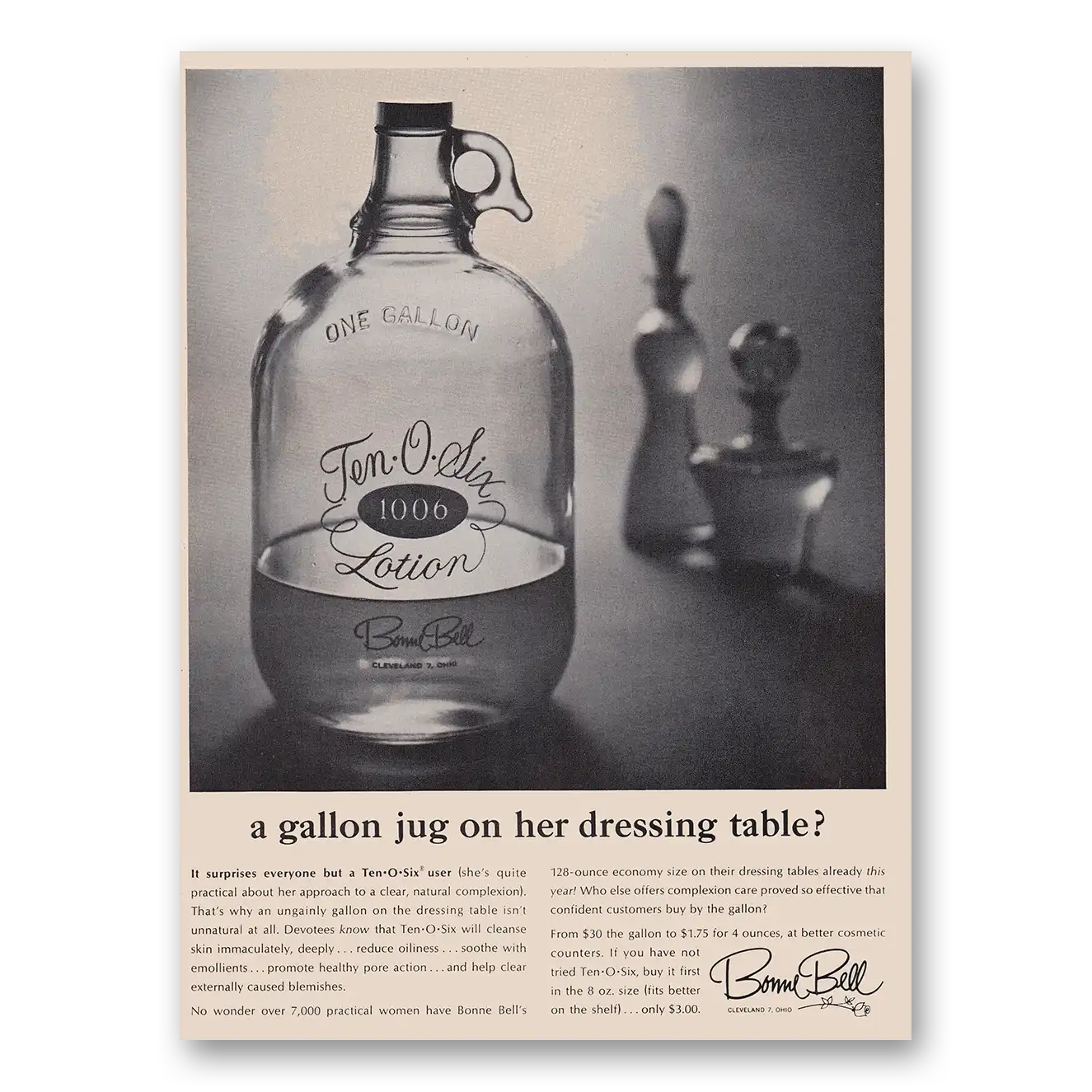 1964 Bonne Bell Ten O Six Lotion Gallon Jug On Her Dressing Table Vintage Magazine Print Ad