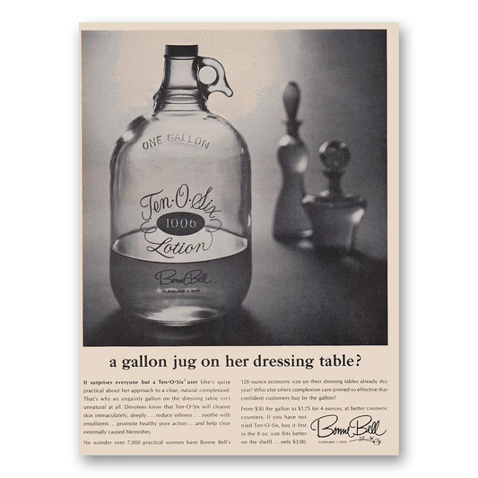 1964 Bonne Bell Ten O Six Lotion Gallon Jug On Her Dressing Table Vintage Magazine Print Ad