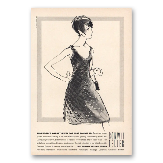 1964 Bonwit Teller Anne Klein Garnet Jewel Vintage Magazine Print Ad