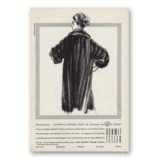 1964 Bonwit Teller Matchless Kimono Coat Vintage Magazine Print Ad